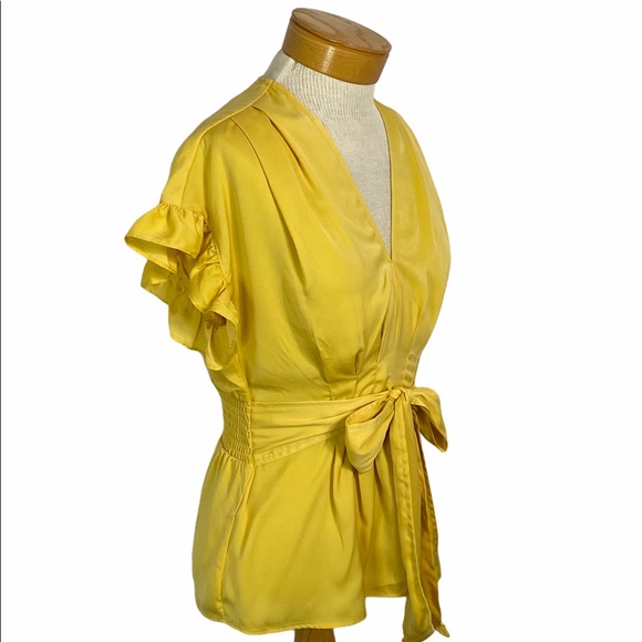 Max Studio Tie Waist Ruffle Satin Top S - Picture 3 of 5